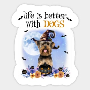 Yorkshire Terrier Witch Hat Life Is Better With Dogs Halloween Sticker
